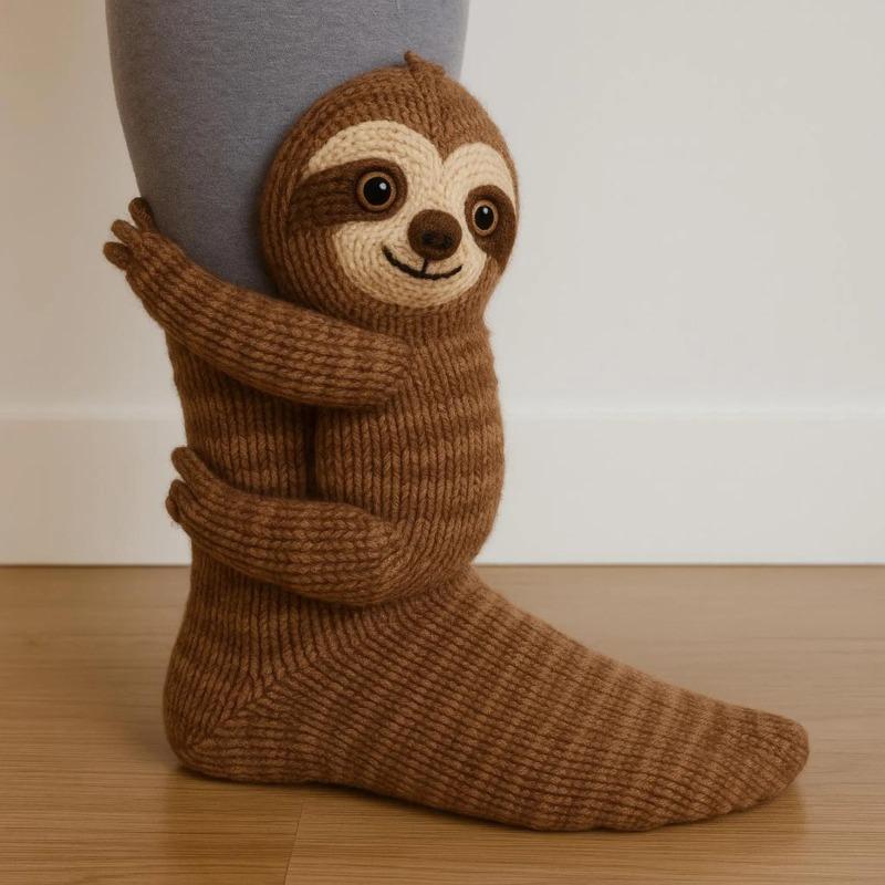 3D Knitted Cute Animal Floor Socks Handmade Crocheted Warm Sloth Panda Novelty Gifts for Kids Essential