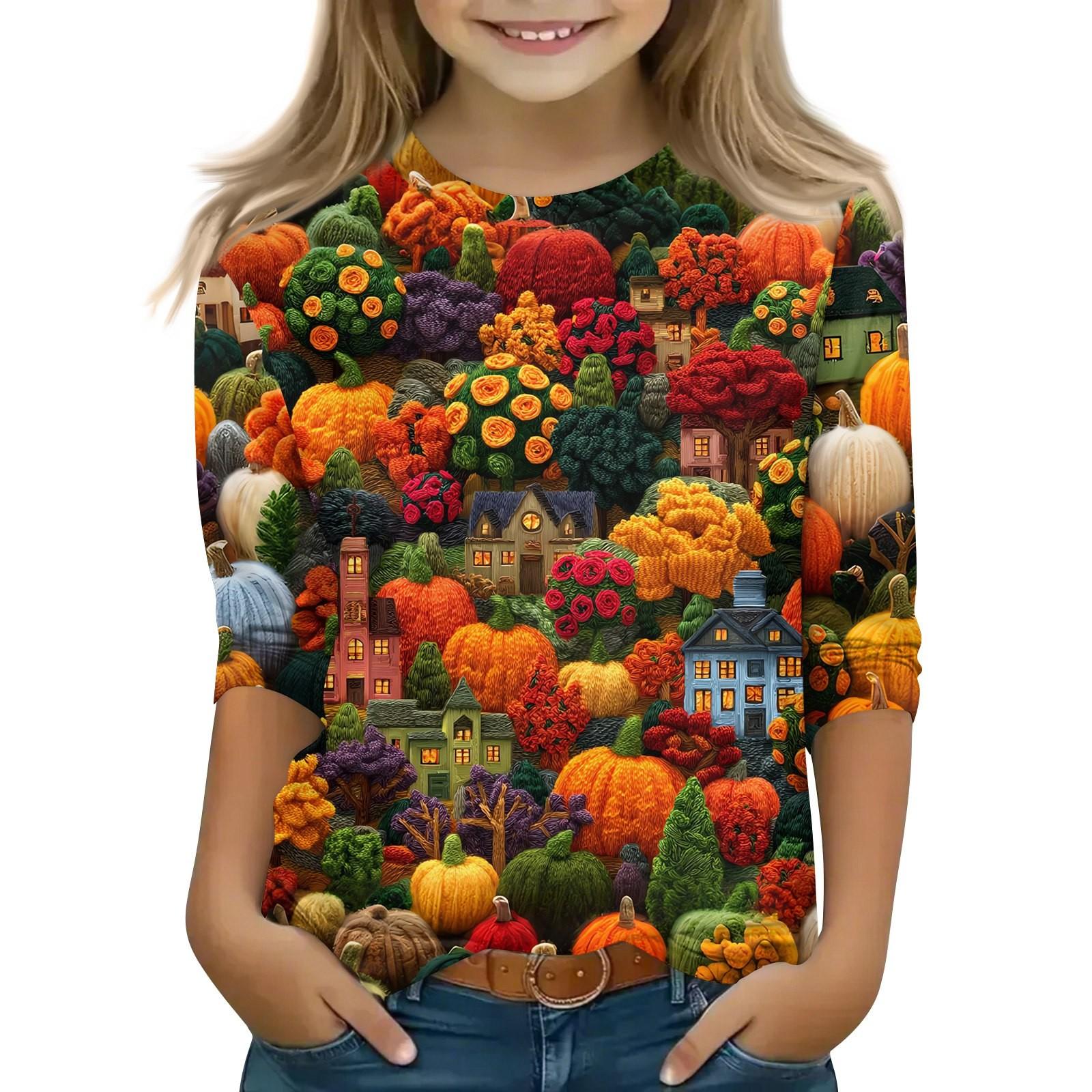 

Children s 3/4 Sleeve Tops Casual Halloween Print T Shirt Round Neck Pullover Blouse 110 армія зелений колір