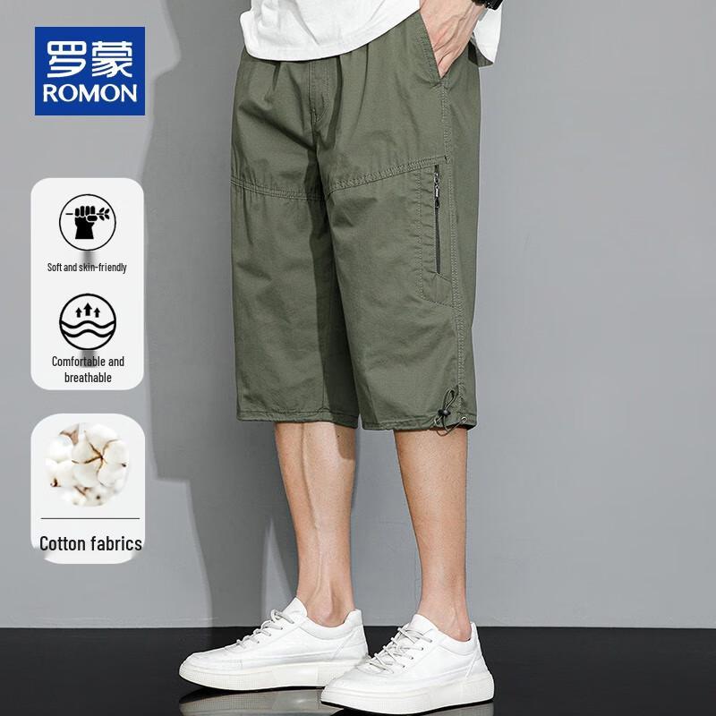 

ROMON Men s Cotton 3/4 Drawstring Casual Shorts 3XL