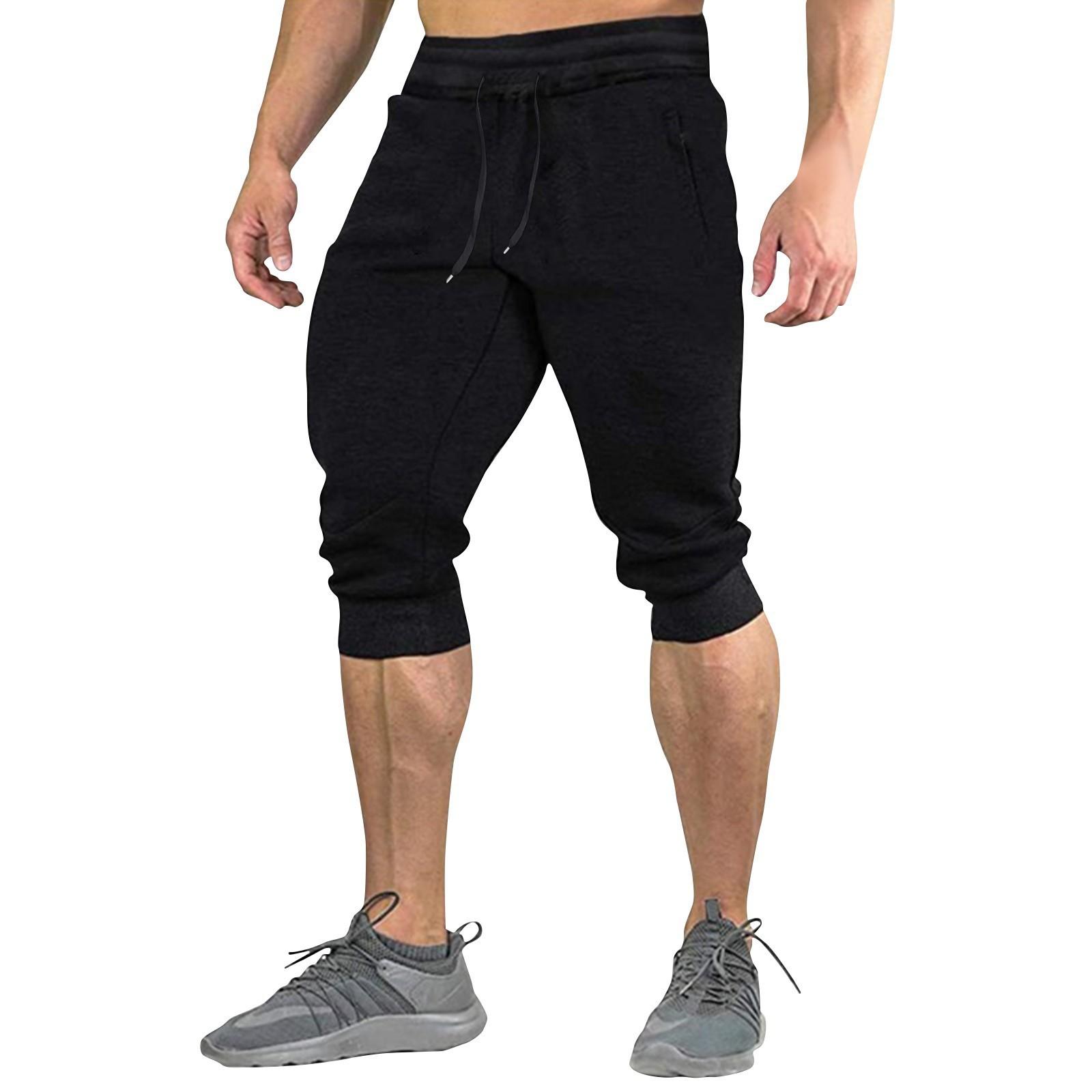 

Men s Summer Color Shorts Men s Elastic Waist Sports Loose Casual Quarter Pants L чорний