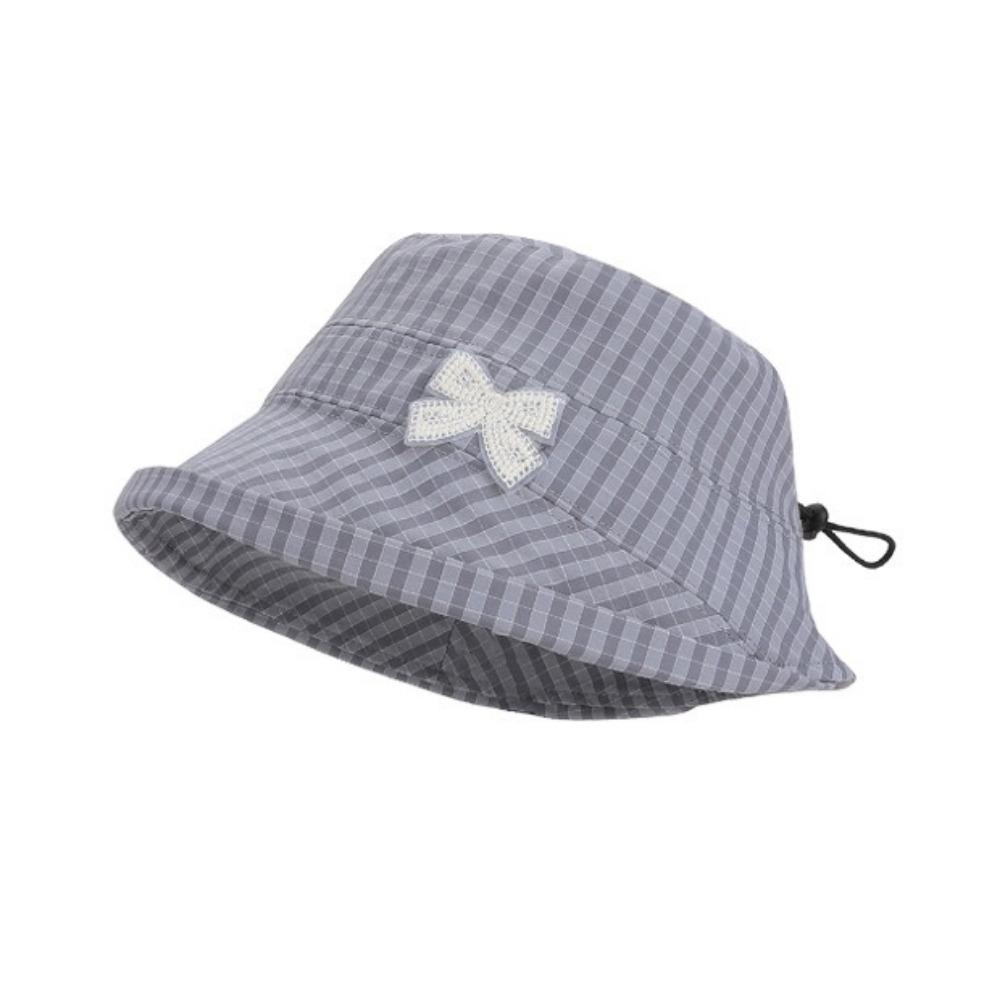 Wide Brim Women Bow Fisherman Hat Checkered Pattern Breathable Bucket Hat Plaid Pattern Windproof Sun Protection Hat Outdoor