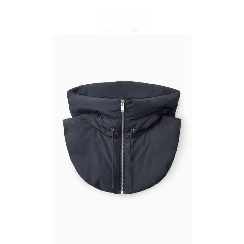 

Поддельный воротник с капюшоном, застежкой-молнией, планкой, стеганым воротником, однотонным пухом, хлопковым наполнителем, ветровка для улицы, поддельный воротник One Size чёрный