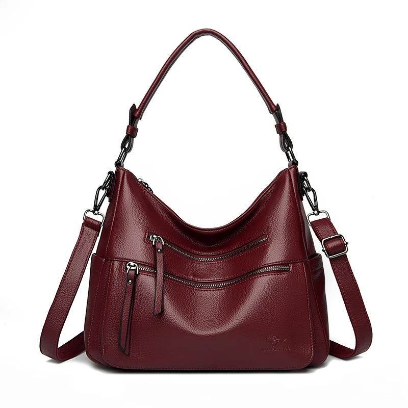 Women Bags Quality Soft Leather Totes Multiple Pockets Casual Shoulder Shopping Bags Fashion Ladies Handbags