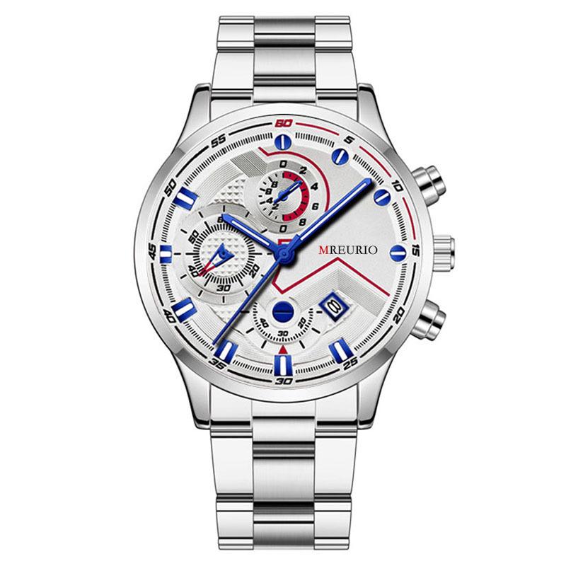 Men's Six-Hand Stainless Steel Fashion Calendar Watch with Metal Strap