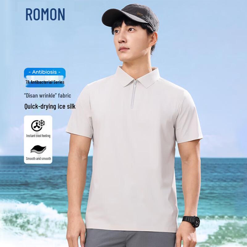 ROMON Men s 7A Antibacterial Ice Silk Short Sleeve Polo T-Shirt XL
