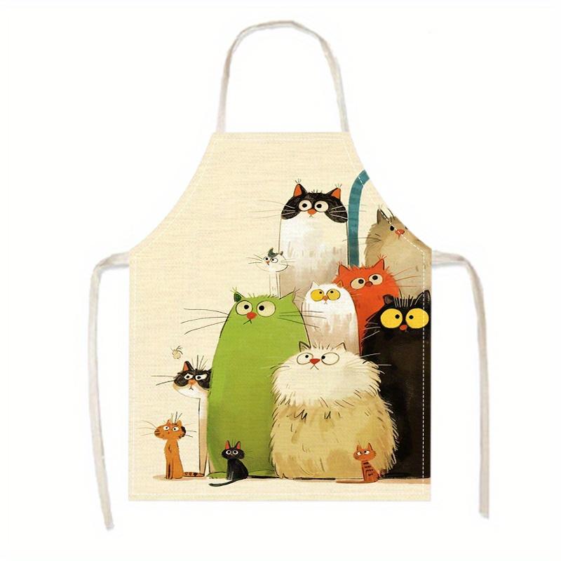 Cartoon Cat Group Apron, Cute Multi-Cat Pattern, Funny Animal Kitchen Cooking Bib, Multiple Sizes Available 38X47cm(15X19in)