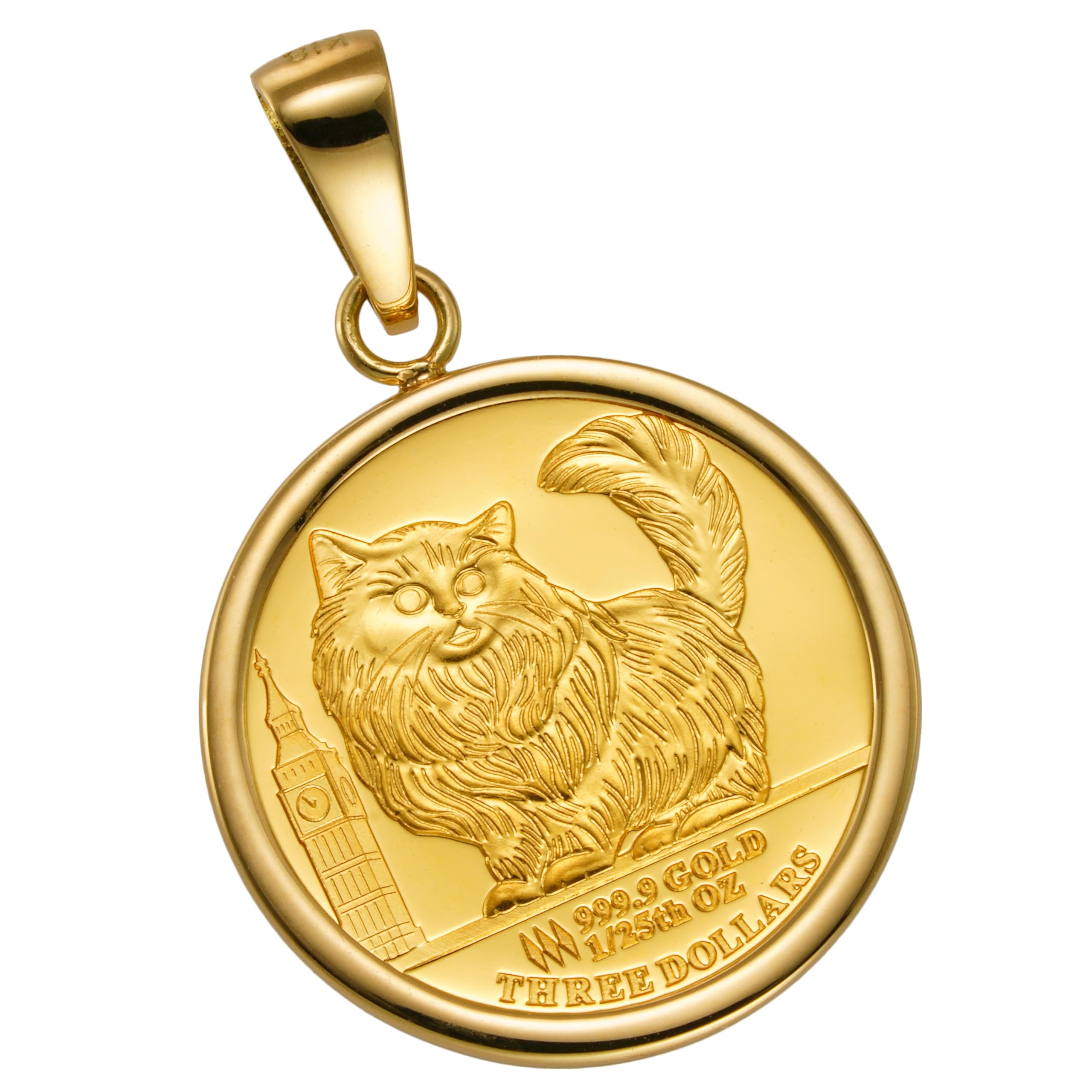 

K24 Pure Gold Coin Pendant Top Cat Chinchilla Simple Frame K18 Engraved [SPERANZA] 1/25oz золотий
