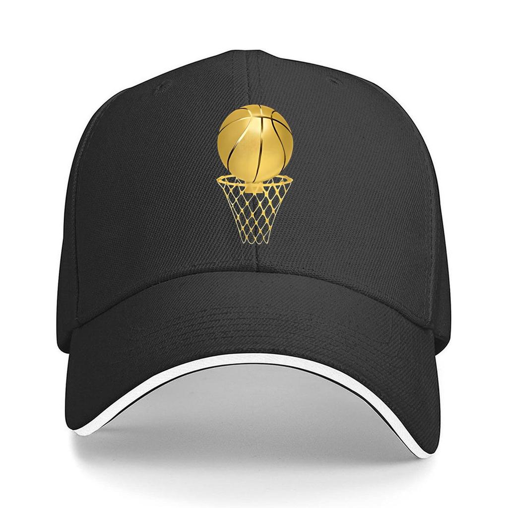Golden Basketball And Basketball Frame Print Gift Fashionable Adjustable Baseball Cap Sandwich Baseball Cap