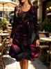 Spring Autumn Women Dress Casual Long Sleeve O-neck 3D Print Loose A-Line Dress Oversized Home Wear Robe