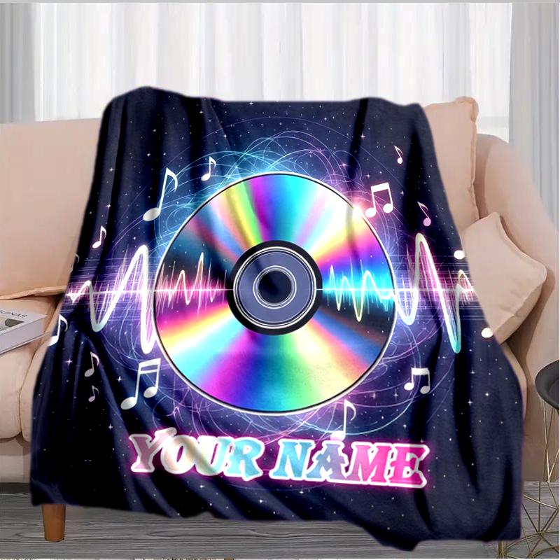 1PC Custom Name Music Waves Flannel Blanket Versatile,all-season Throw Suitable for the Living Room,bedroom,camping,travel,and Gift