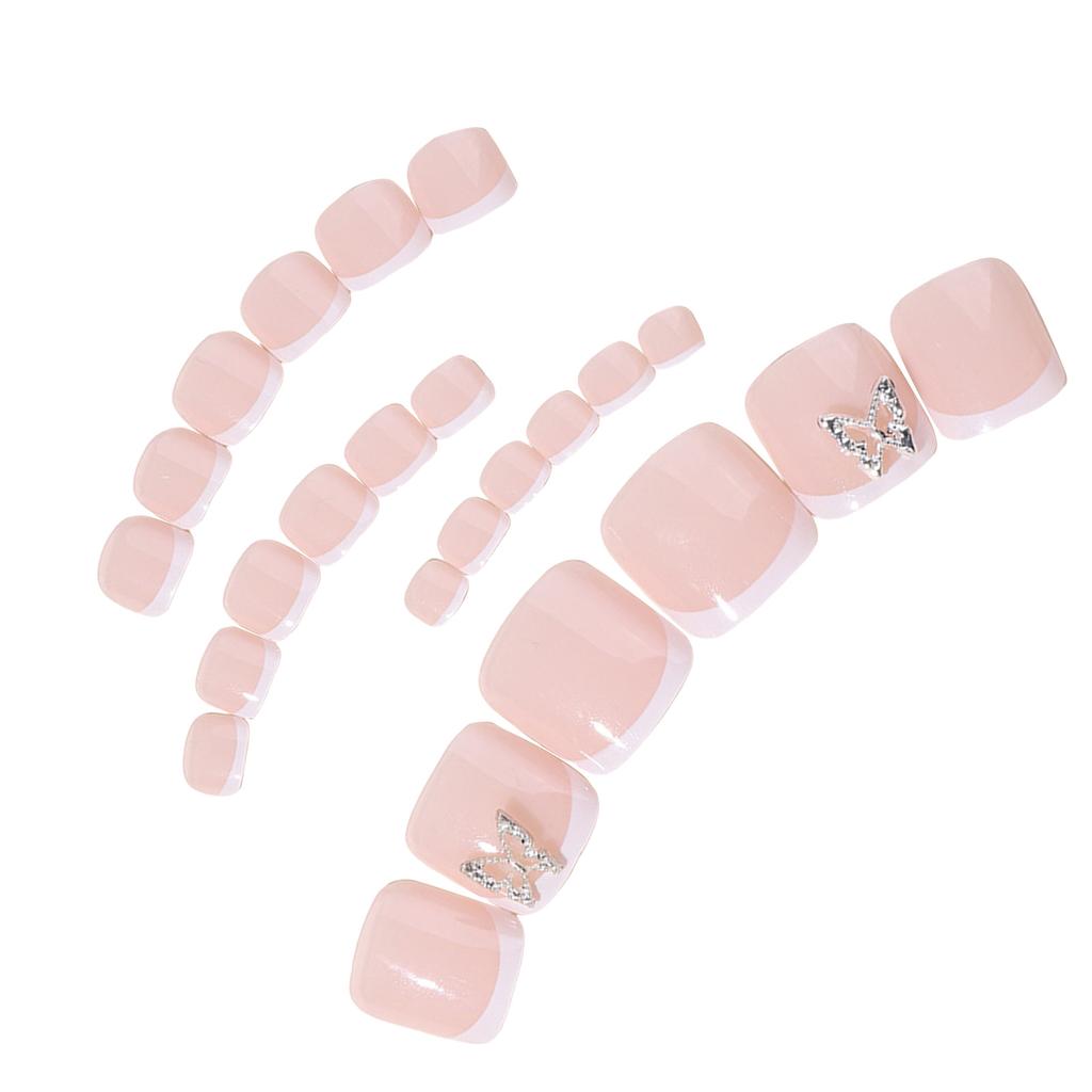French Pink Fake Toenails with White Edge Charming Comfortable to Wear Manicure Nails for Daily and Parties Wearing