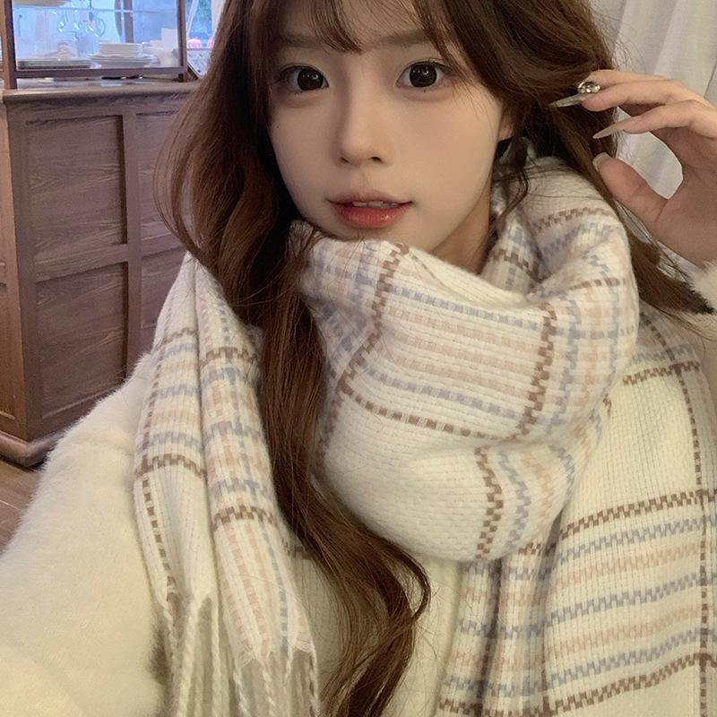 Women's Winter Imitation Cashmere Scarf - White Mohair Shawl Neck Warmer