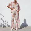 Fashion New Arrival Fashion Printing Lapel Top and Trousers Suit Printed Shirt and Pants Set