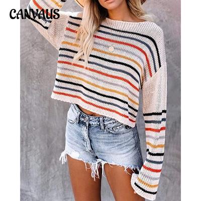 Maglione a Righe Taglie Forti Moda Donna Maglieria Monospalla Senza Spalle