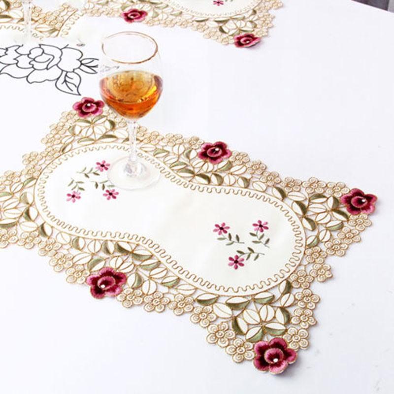 Kitchen Dining Table Place Mats Embroidered Floral Lace Doily Placemat 30*45cm