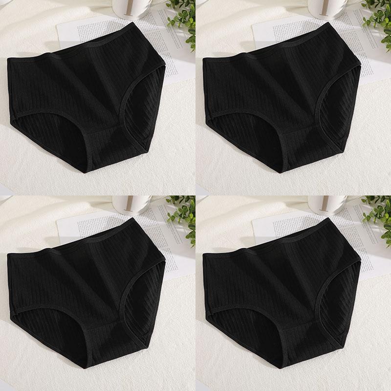4Pcs/Set Mid Waist Cotton Panties for Women Sexy Lingerie Plus Size Strips Briefs Female Comfort Intimates Underpants