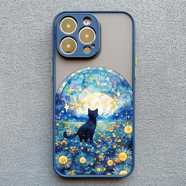 Starry Sky Cat Phone Case for iPhone 16 15 14 Pro Max 13 12 Mini 11 Pro Max XR XS X 8 7 Plus SE 2020 Shockproof Back Cover Funda