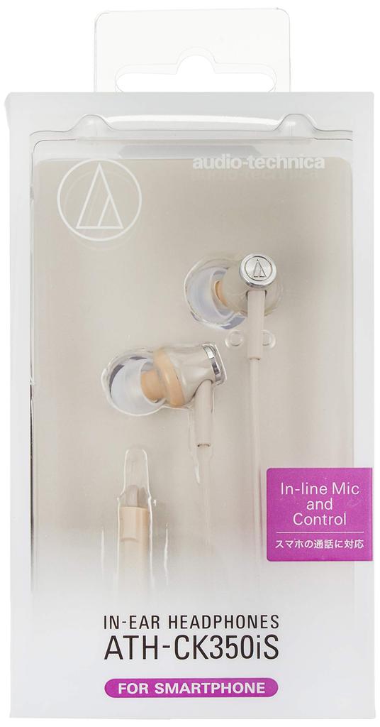 Căști in-ear Audio-Technica ATH-CK350iS BG pentru smartphone cu telecomandă și microfon, Bej