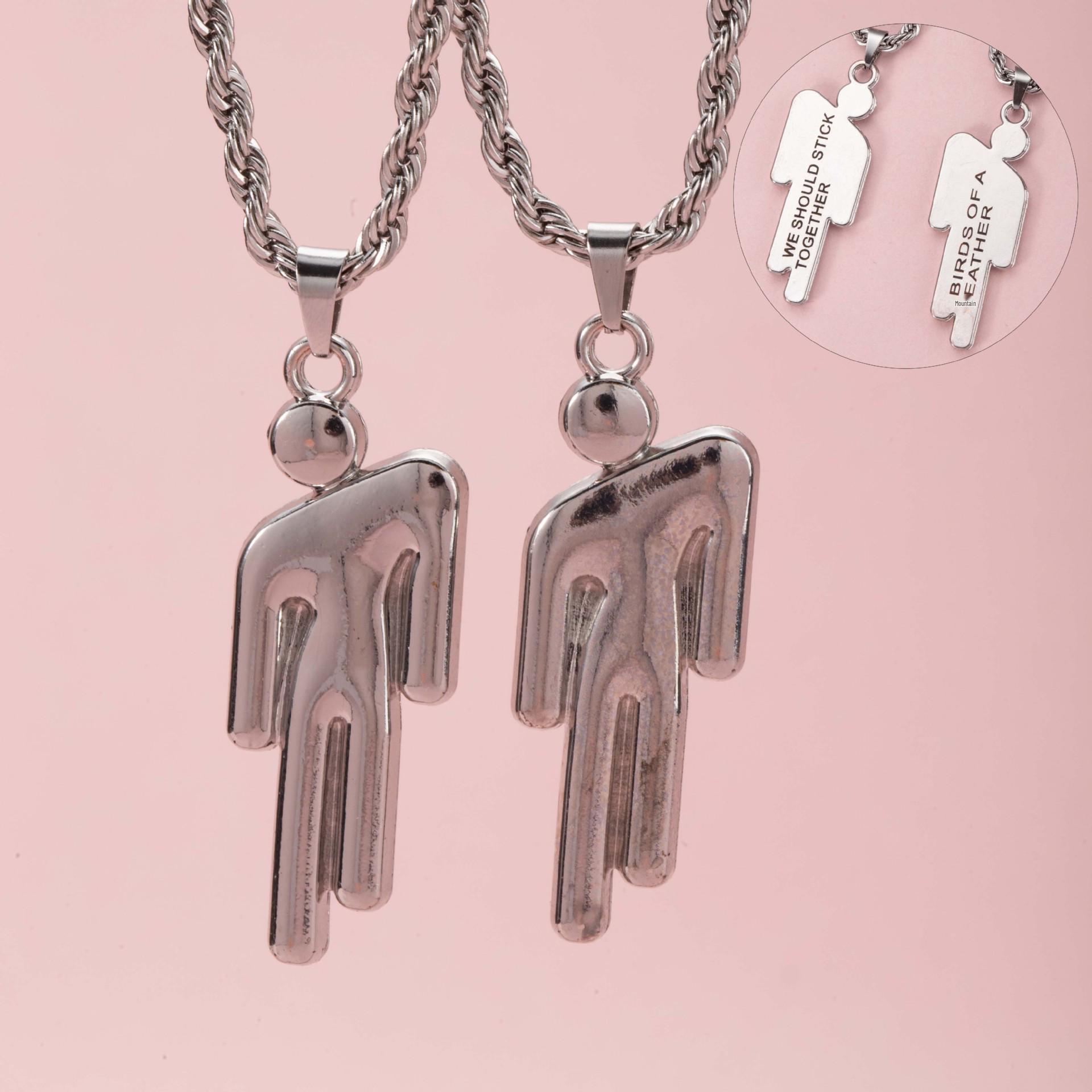 

Trendy Hip Hop Double Crooked Head Pendant Necklace - Perfect Valentine s Day Gift 2-Piece Set