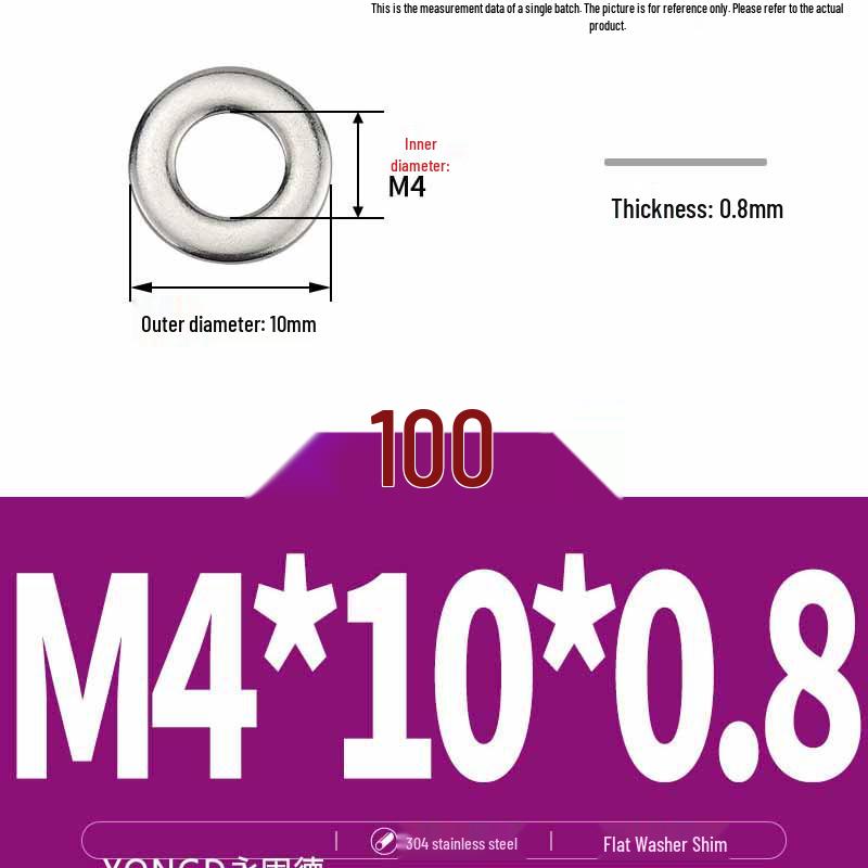 304 Stainless Steel Thickened Flat Washer / Ultra-thin Metal Gasket, Sizes M1.6-M10