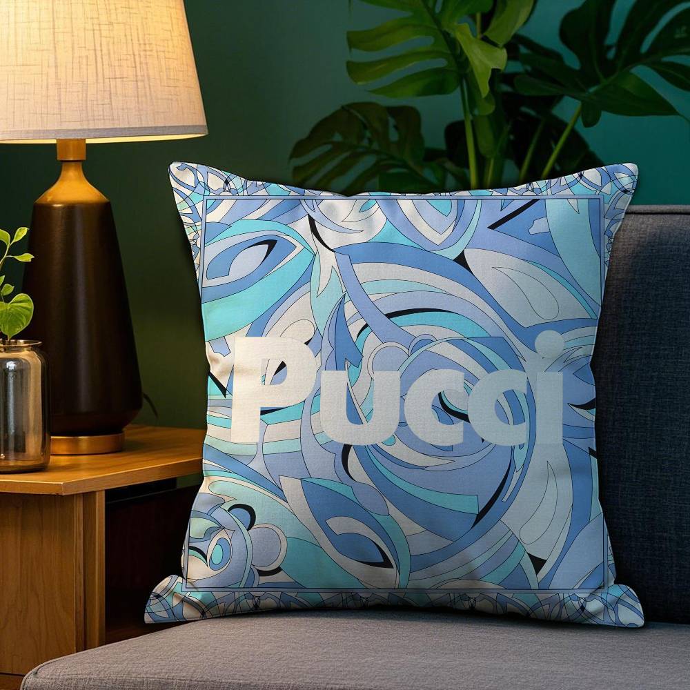fashion EE-Emilio logo P-Pucci brand Pillow Case Anti-dustmite Pillowcase Invisible zipper silky short plush Sofa cushion cover