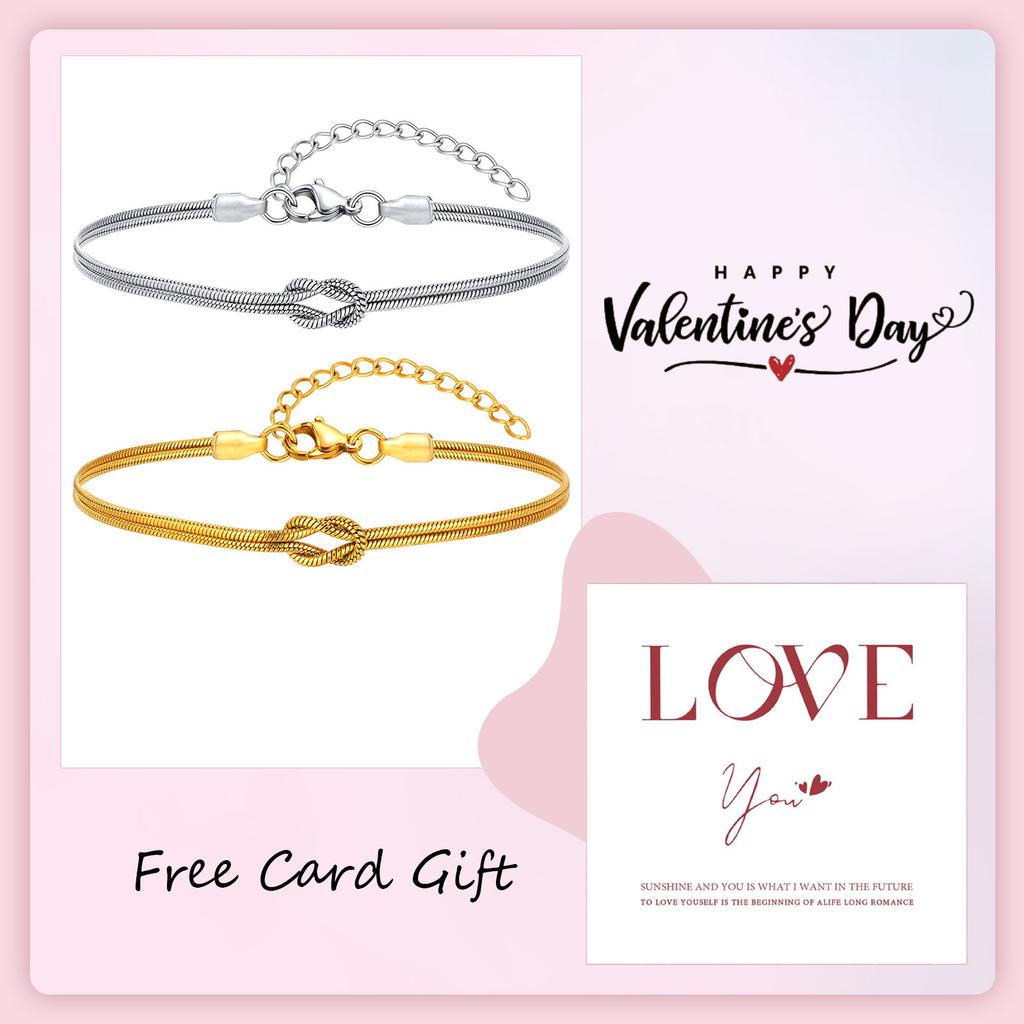 Stainless Steel Couple Jewelry Double Layer Knot Bracelets for Women Men Snake Bone Chain Couple Bracelet Valentine's Day Gift