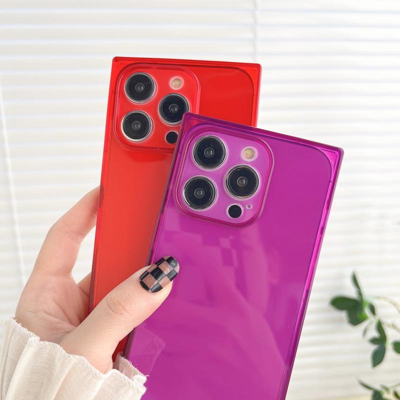 Neon Fluorescent Color Square Clear Phone Cases For iPhone 17 Pro Max Air 16 15 14 13 Fully Lens protected cover