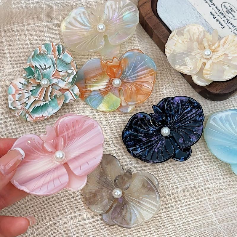 Korean Style Moth Orchid Acetate Hair Clips Sweet Flower Series Hairpin Ins Side Clip For Women Girls Hair Accessories