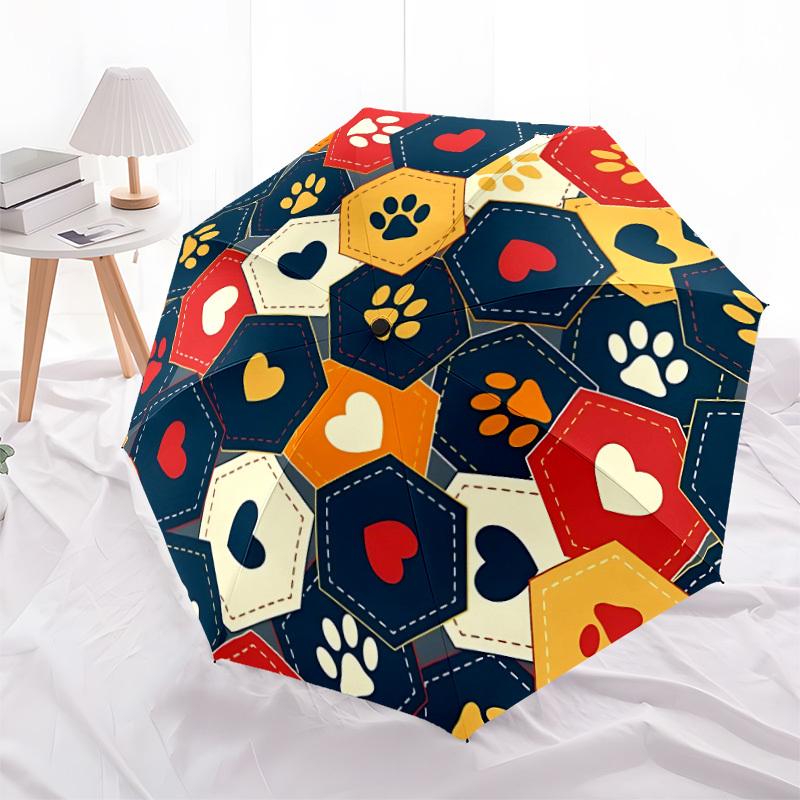 1PC Paw Prints Hearts Automatic Opening And Closing, Sturdy Iron Frame, Portable Folding Design, Suitable For Men And Women In All Seasons57