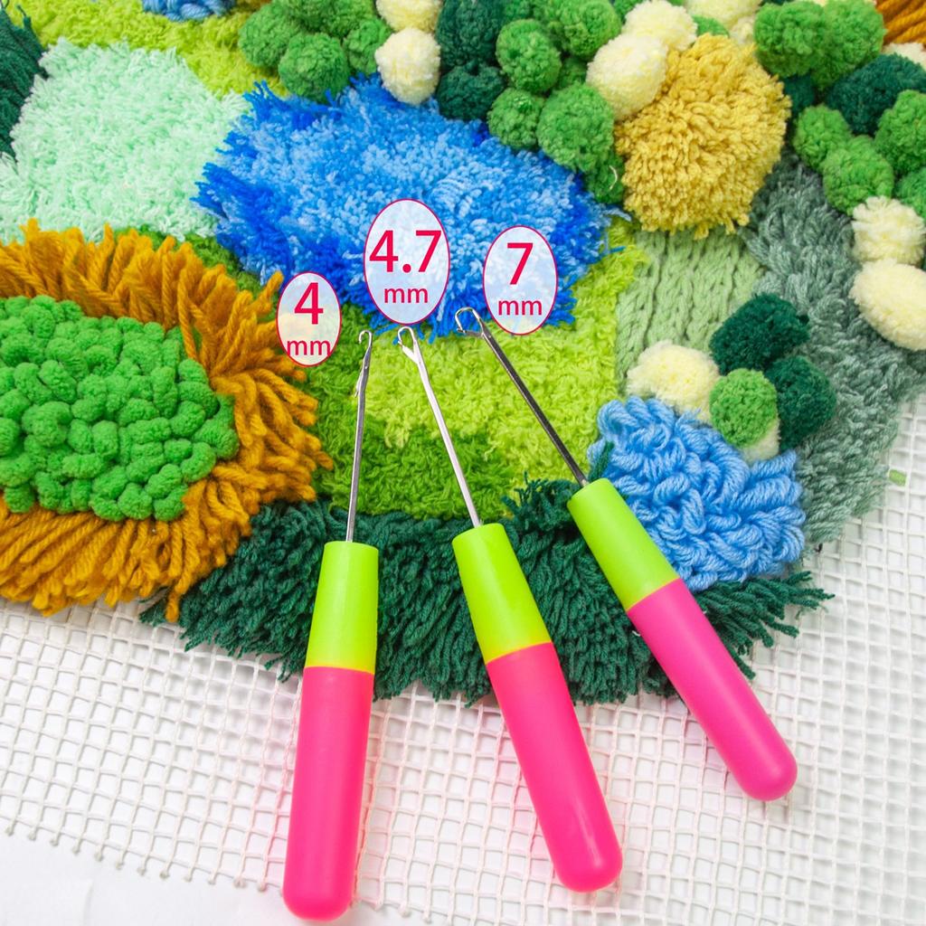 3Pcs Latching Hook Crochet Needle with Mesh Canvas for Rug Carpet Making and Art Craft Crochet Hook with Latching Hook