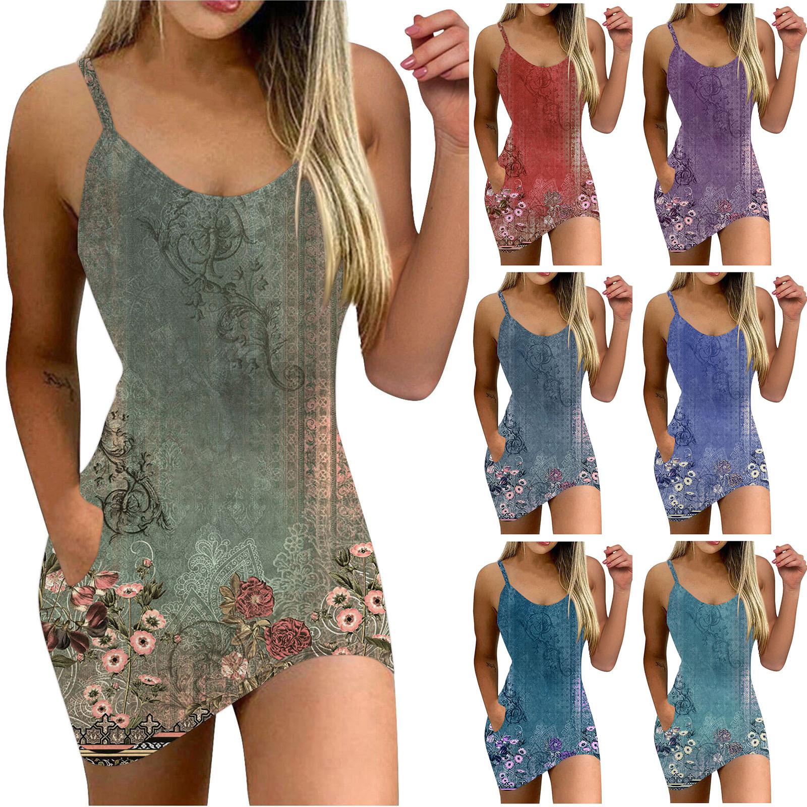 

Женское повседневное свободное модное платье-бретелька с круглым вырезом и карманами