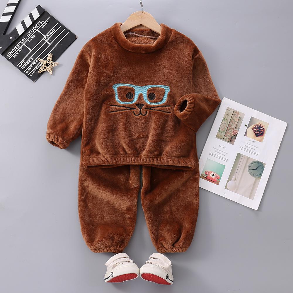 2023 Herbst/Winter Fleecefutter Kinder Cartoon Flanell Pyjama Set