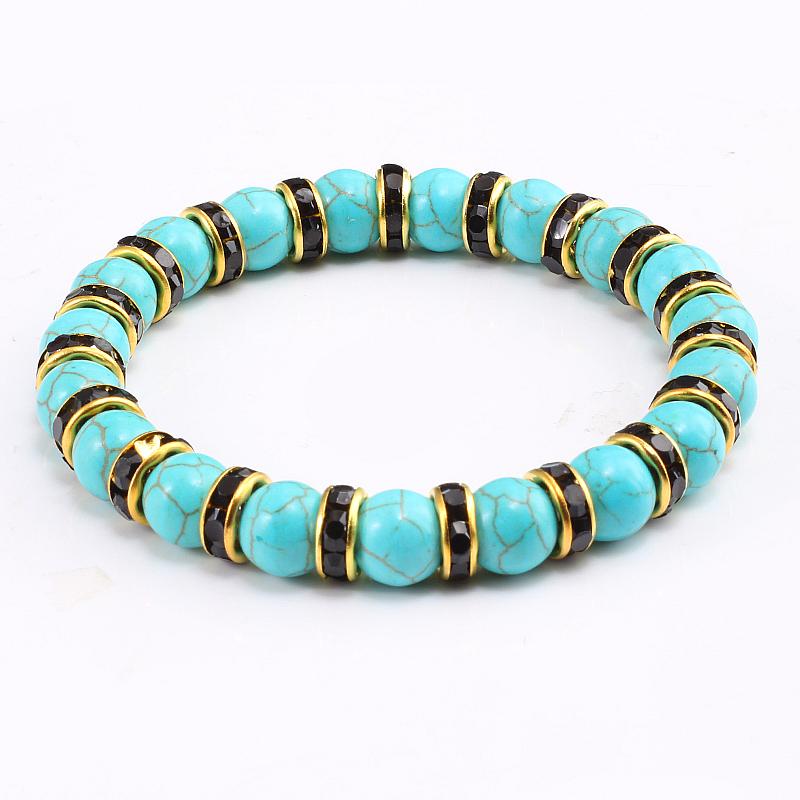 Blue Beaded Bracelet Charm Natural Stone Crystal Septa Stretch Women Bracelets & Bangles Fashion Yoga Jewelry Couple Gifts