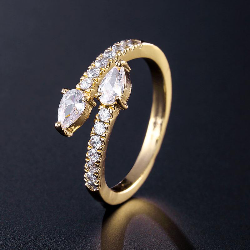 14K Real Gold Plating AAA+ Zircon Simple Snake Shaped Nail Open Ring Elegant Women Daily Workday Ring Party Jewelry