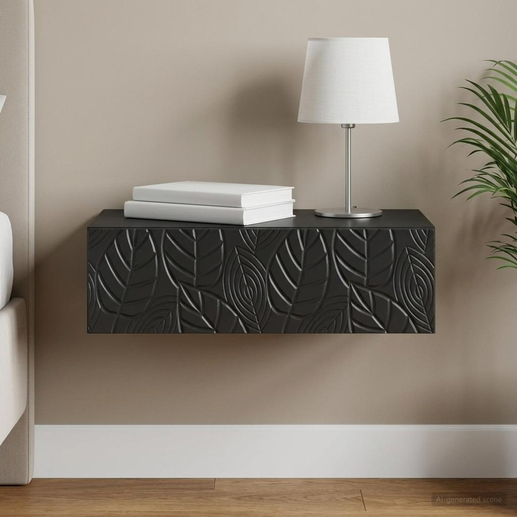 Wall Mounted Side Table Black 87.5 X 34.5 X 17 Cm