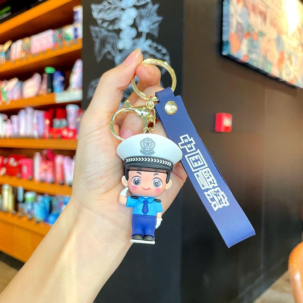 Firefighter Keychain: Cute 3D Traffic Police Pendant, Fashionable Event Gift