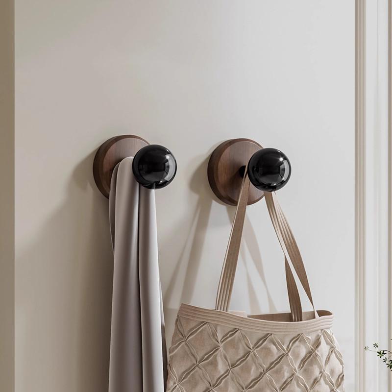 Self-adhesive Solid Wood Hook Walnut Hanging Hanger Bathroom Door Wall Hook for Key Bag Towel Coat Kitchen Hook Home Organizer