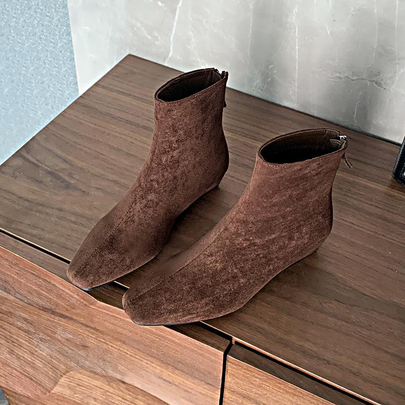 Fashion 2025 Temperament Inside Heightening Women's Block Heel Suede Booties New Back Zip Naked Boots