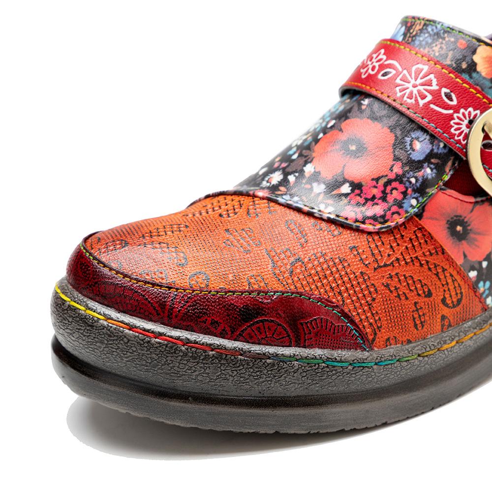 Echtes Leder Dicke Sohlen Sandalen Frauen Retro Wedges Slides Bequeme Outdoor-Plattform-Hausschuhe