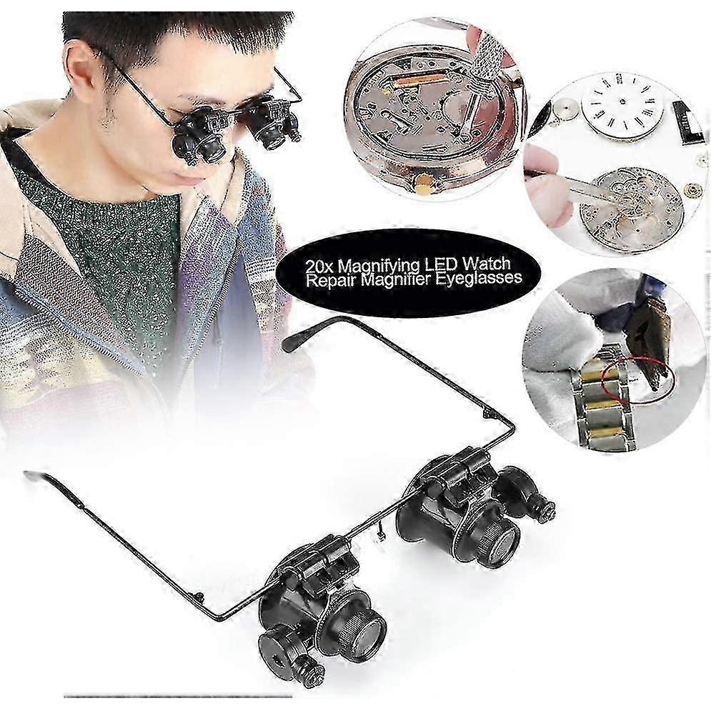 Professional Magnifying Glasses with 20x Magnification LED Illumination for Jewelry and Watch Repair Work Hands Free