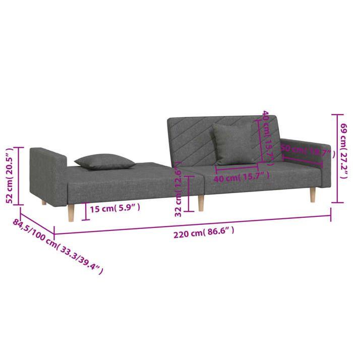 VidaXL 2-seater Sofa Bed with Two Pillows Dark Grey Fabric 375900