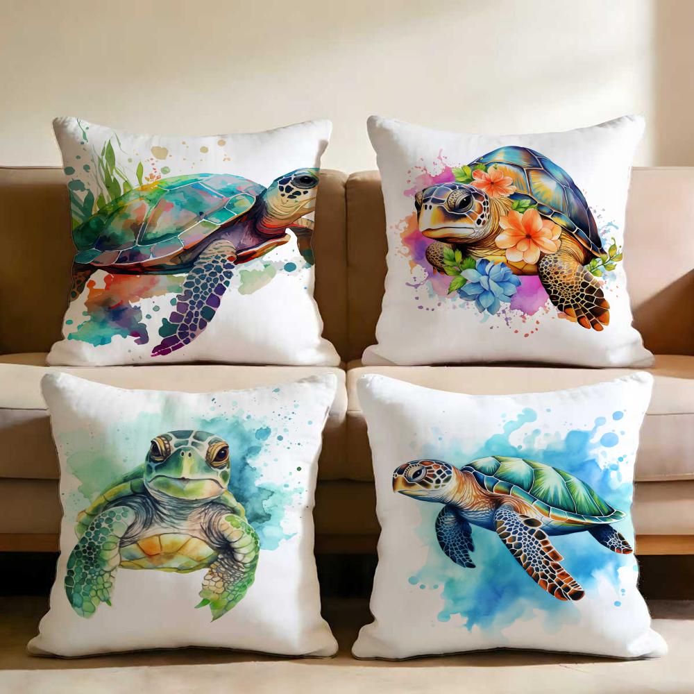 Watercolor Sea Turtle Cushion Cover Multi-Scene Pillow Cover for Home & Car - Reversible, Soft & Durable for Daily Use