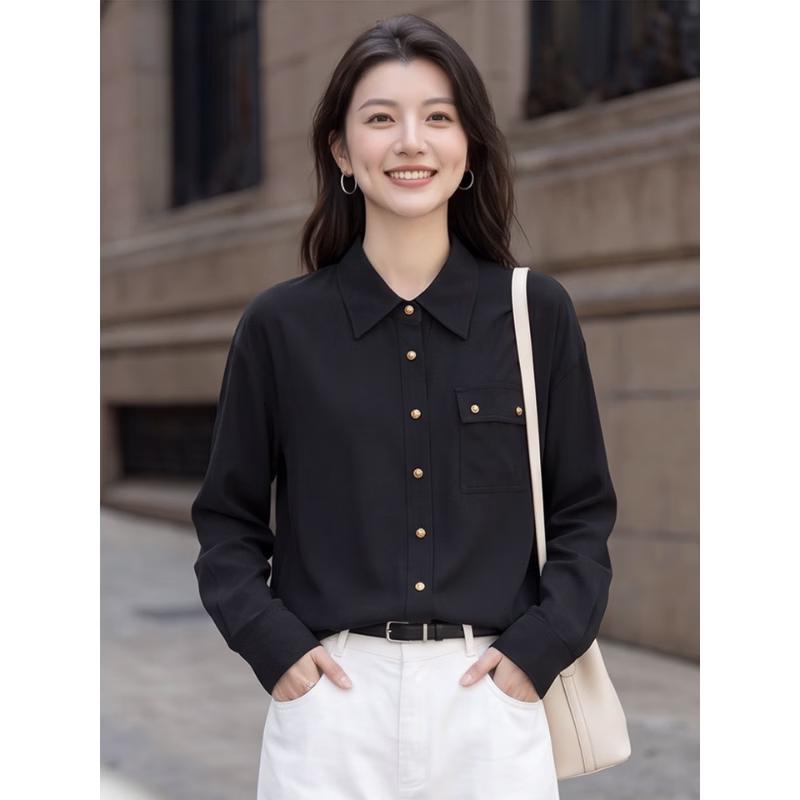 Basic House Women's Gold-Button Long-Sleeve Shirt