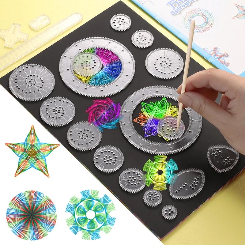 Lustiges Spirograph Zeichenspielzeug Set Kreative Zahnräder Geometrie Schablonen Malvorlage Kunsthandwerk Kinder Pädagogisch Schüler Geschenke