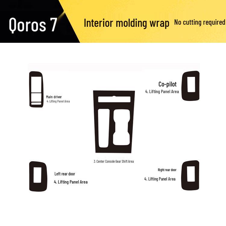 Qoros 7 Carbon Fiber Interior Trim Stickers: Center Console, Gear Shift, Door Control Protection Film