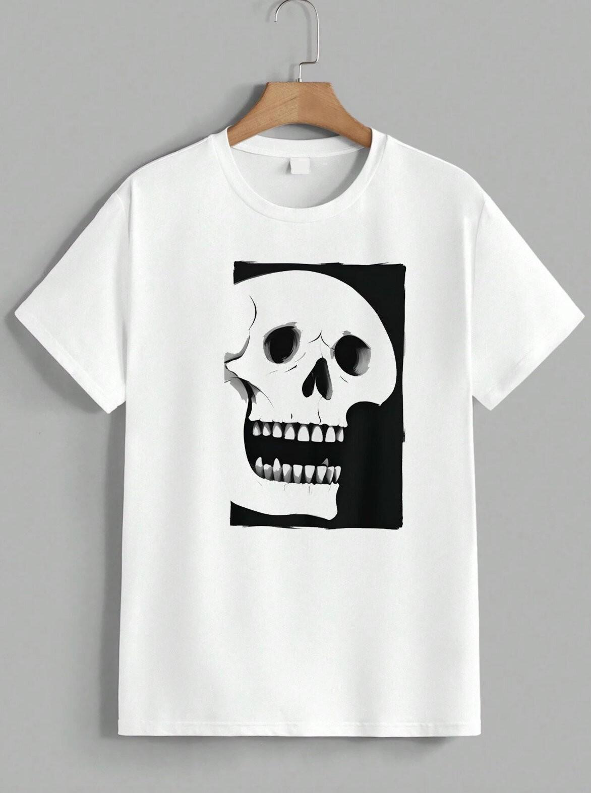 Skull Skeleton Graphic Tee Scary Horror Gothic Halloween Funny T-Shirt Unisex S разноцветный
