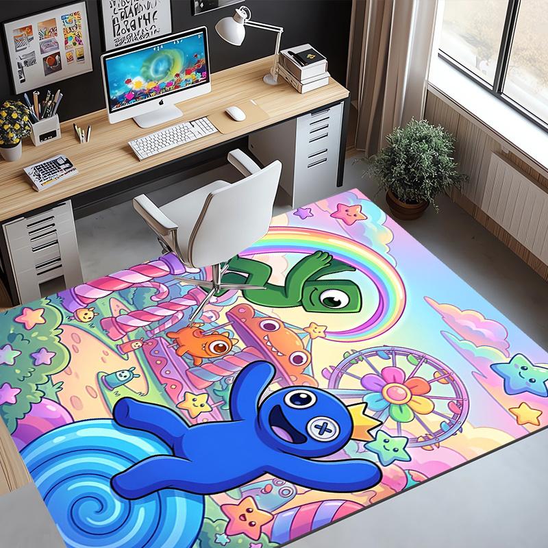 Game Rainbow Friends Pattern Rug, Indoor/Outdoor Mat, for Picnic, Gameroom, Bedroom, Office, Living Room, Home Decor Carpet, Birthday Gift