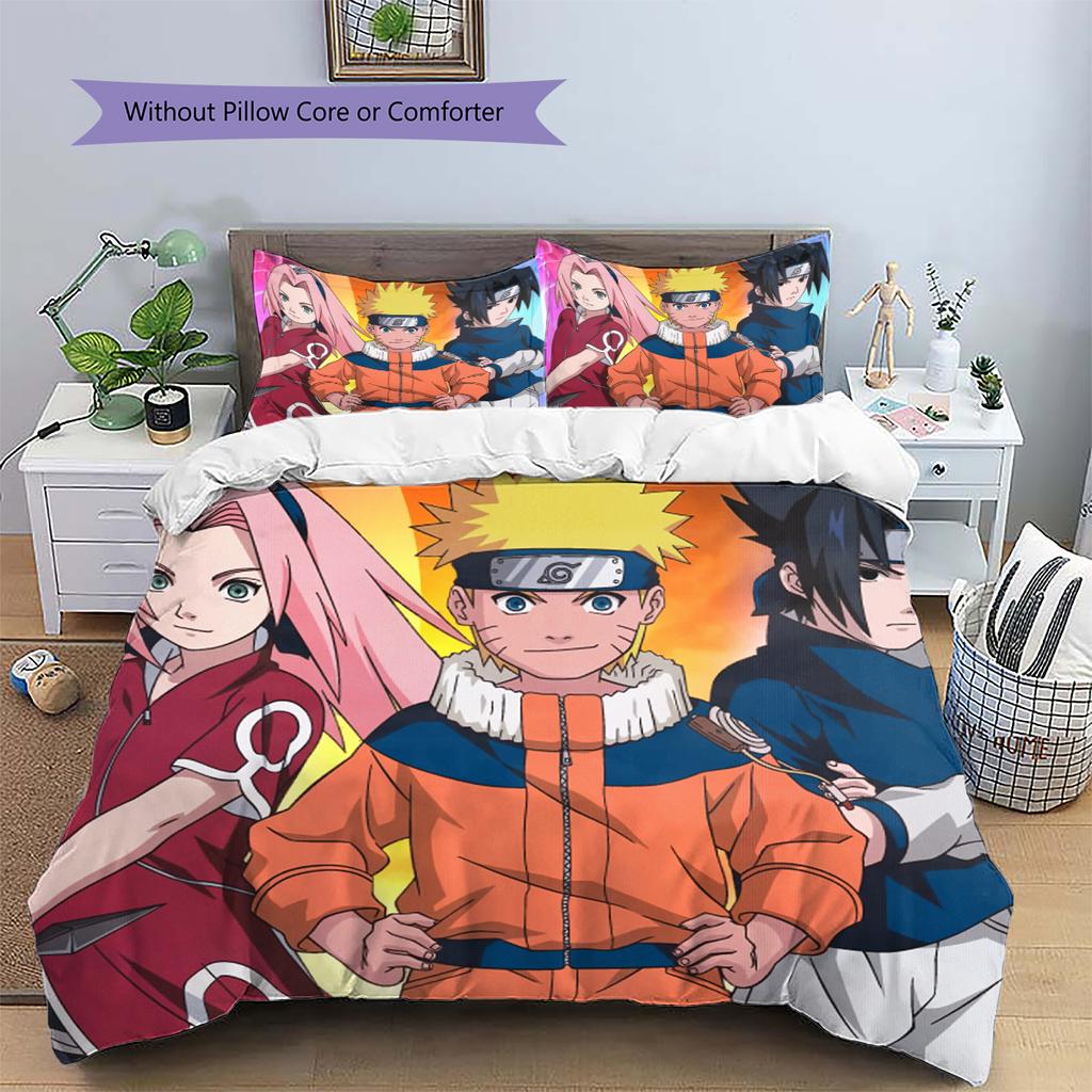 Naruto Anime Muster Bettwäsche Heimdekoration Geburtstagsgeschenk (1 Bettbezug + 2 Kissenbezüge, ohne Füllung)