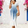 Women Plus Size V Neck Short Sleeve Printed Fitted Fishtail Dress