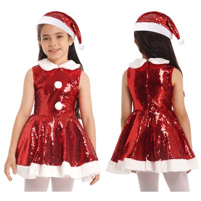 Vestido de baile de ballet con lentejuelas navideñas para niñas y niños con sombrero de Navidad